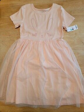NWT Girl Carter's Short Sleeve Light Pink Bunny Tulle Party Dress Size 10